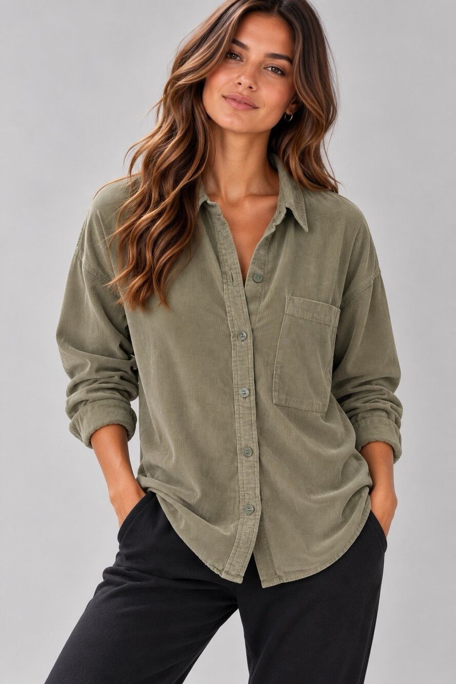 Abercrombie Fitch Women’s Shacket M Sage Green Corduroy Oversized Shirt Jacket